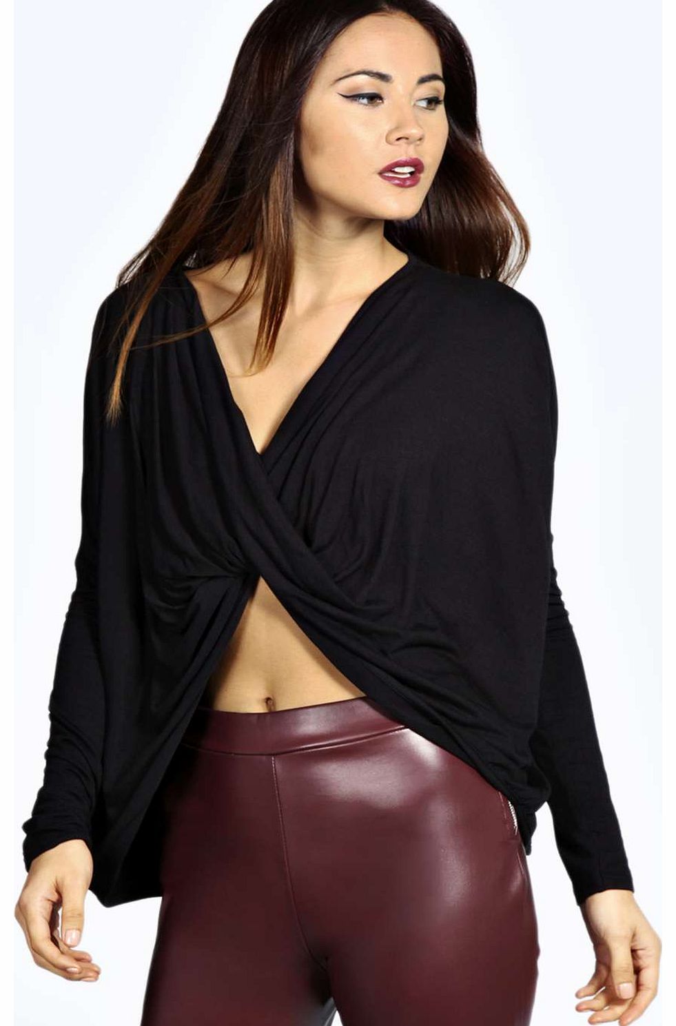 Nadia Wrap Front Jersey Top - black azz17892