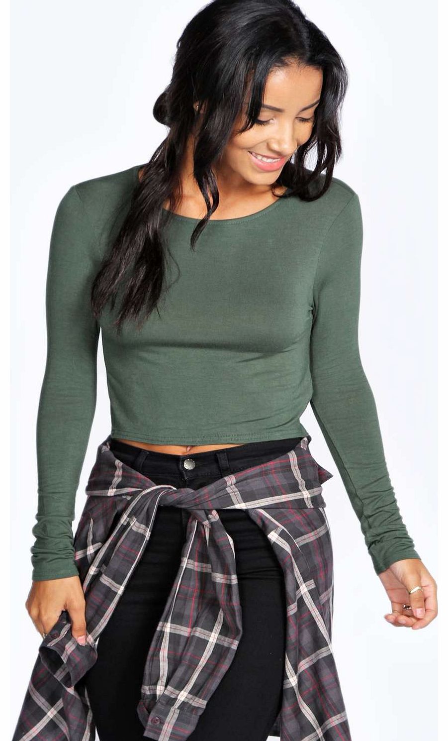 boohoo Naomi Open Back Strap Crop Top - khaki azz18359