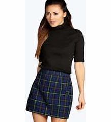 boohoo Navy Check A-Line Woven Mini Skirt - multi