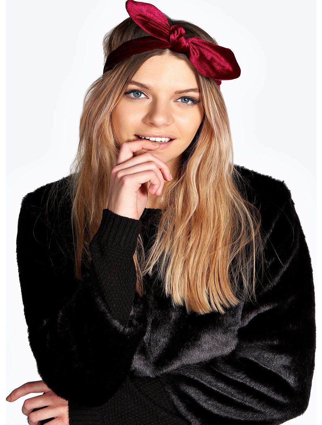 boohoo Nevaeh Velvet Bow Headband - wine azz18137