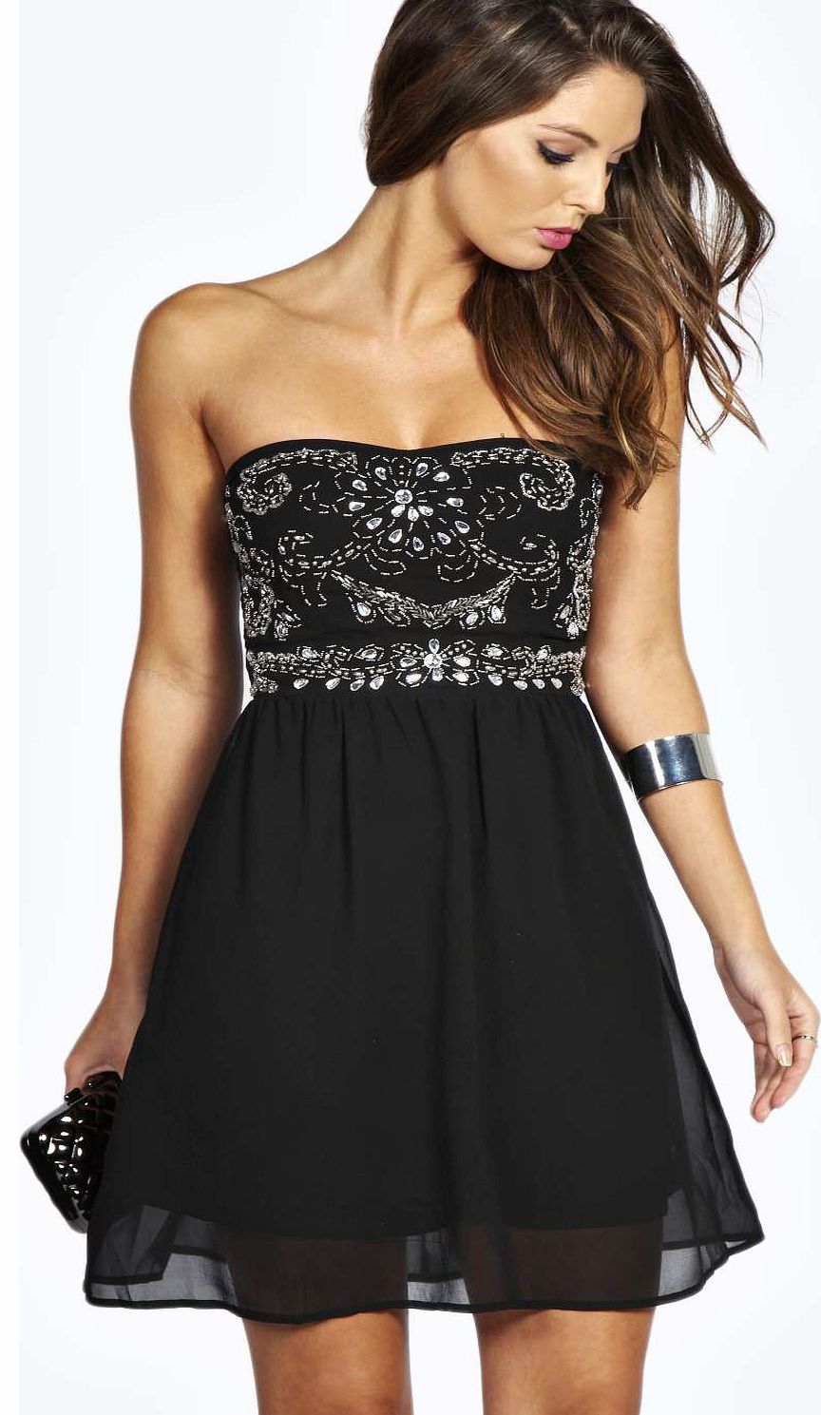 boohoo Niamh Embellished Top Bandeau Chiffon Dress -