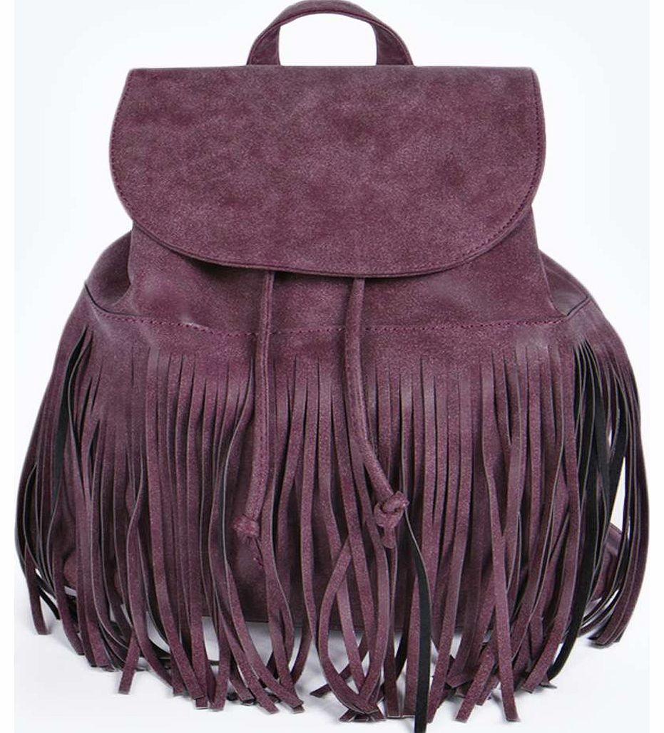 boohoo Nicci Tassel Suede Effect Rucksack - wine azz18327