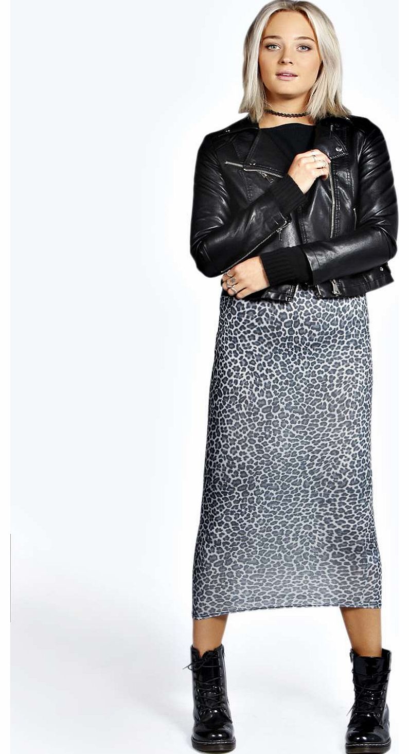 Nicola Leopard Print Midi Skirt - grey azz19134