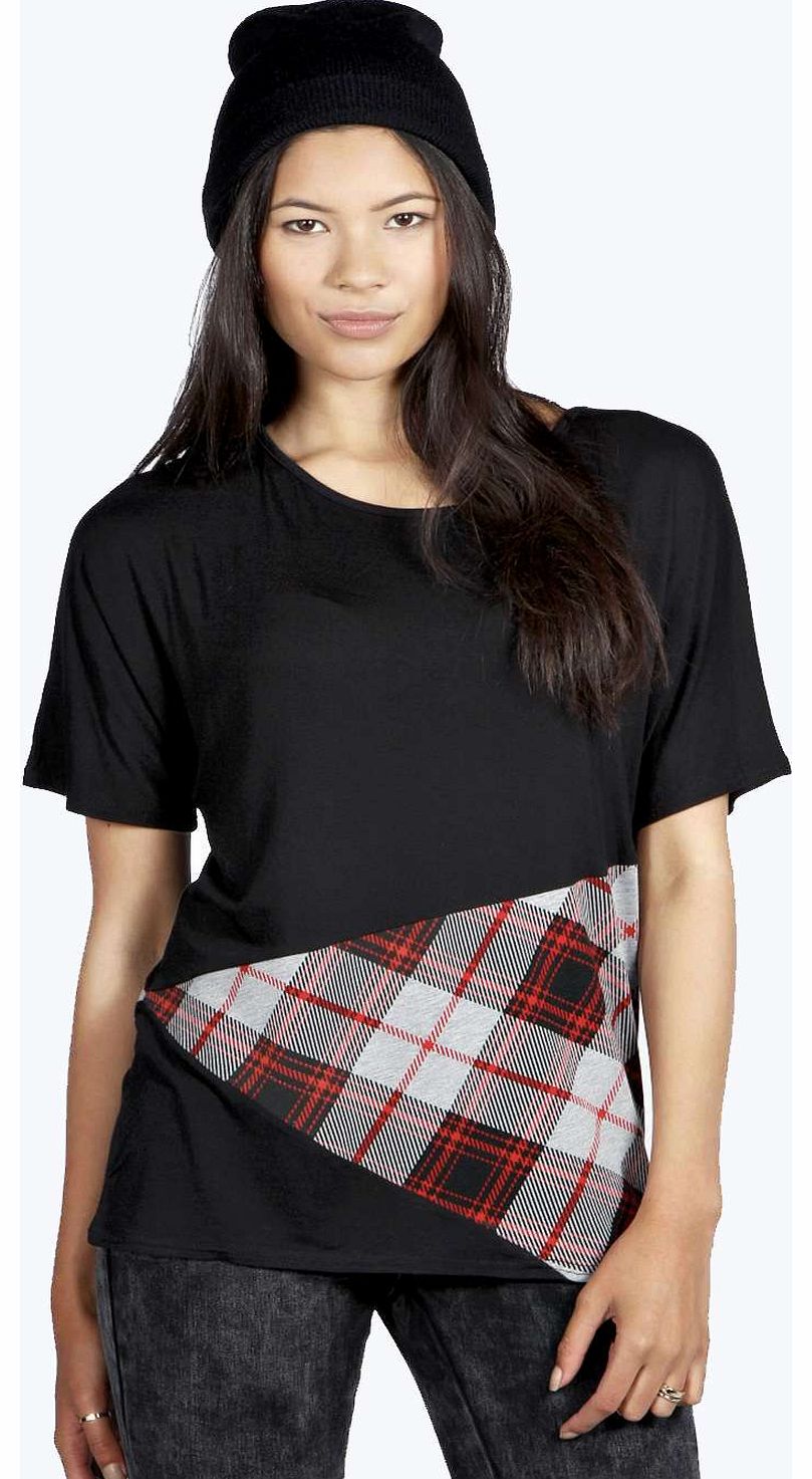 boohoo Nicole Block Panel Check Longline Tee - multi