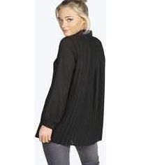 boohoo Nicole Pleated Back Long Sleeve Blouse - black