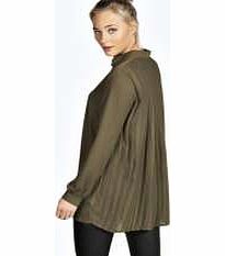 boohoo Nicole Pleated Back Long Sleeve Blouse - khaki