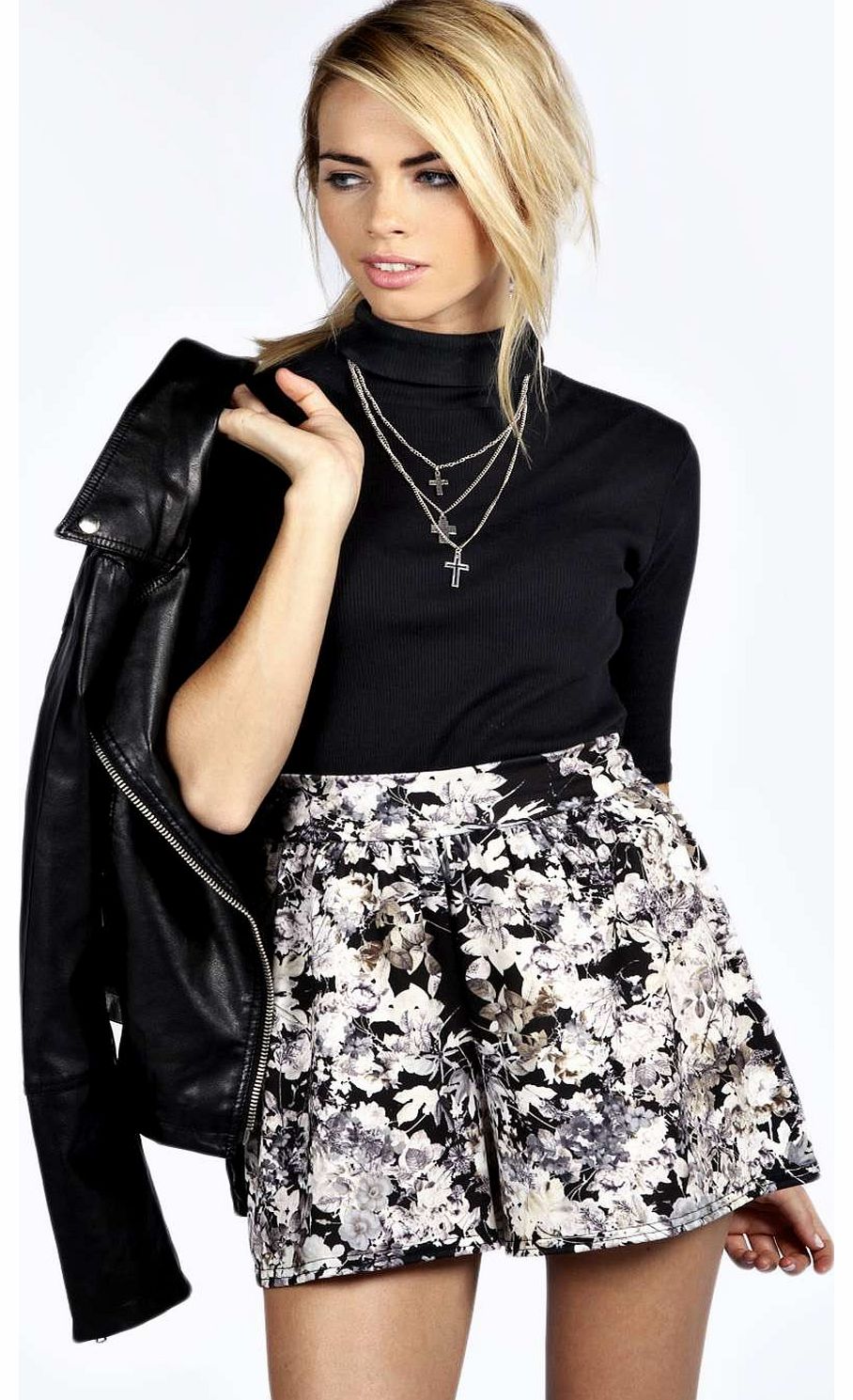 Nina Floral Print Flippy Shorts - grey azz19054