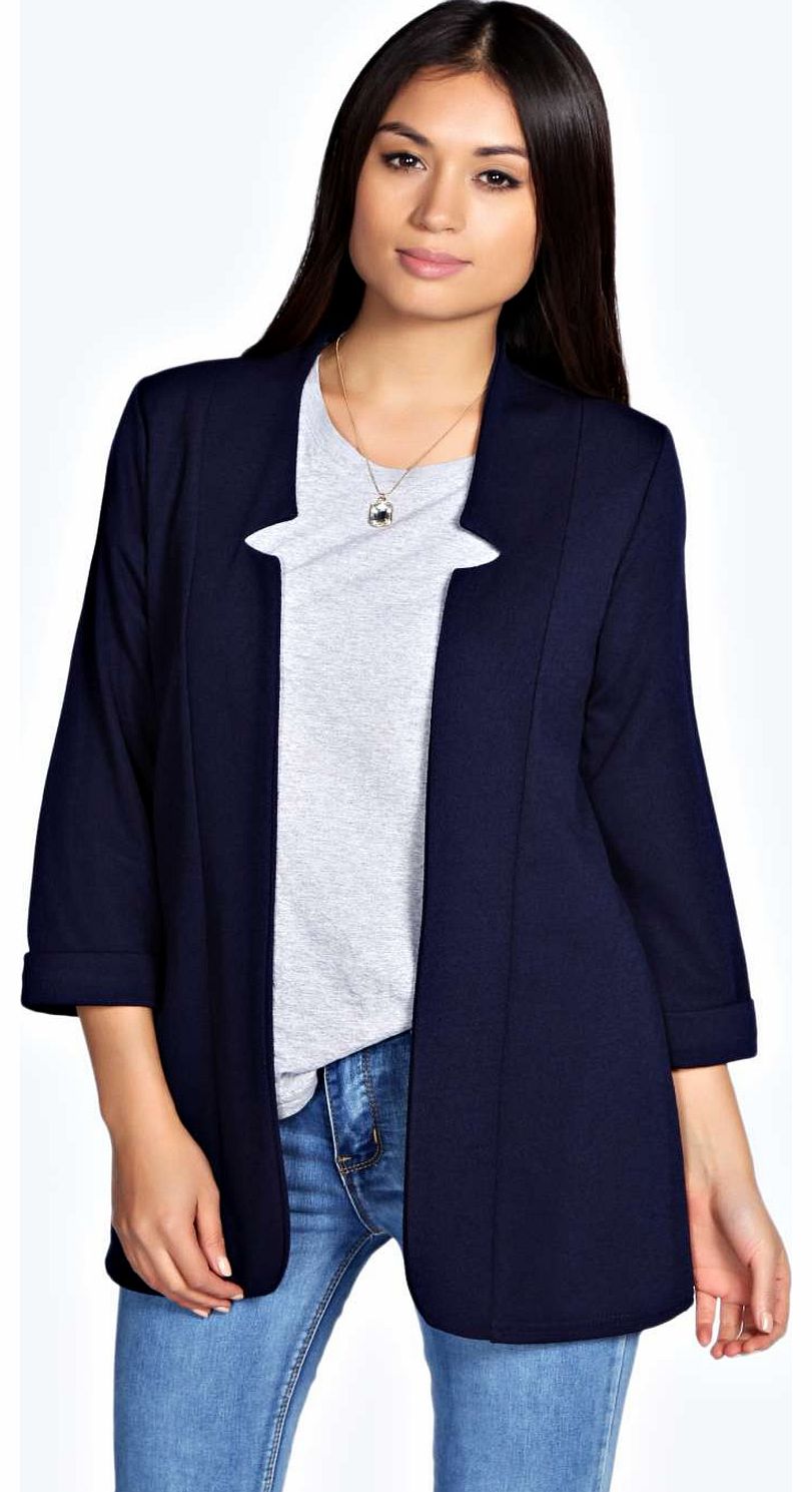 boohoo Nora Jules Notch Crepe Blazer - navy azz18601