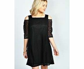 Olive Open Shoulder Circle Lace Smock Dress -