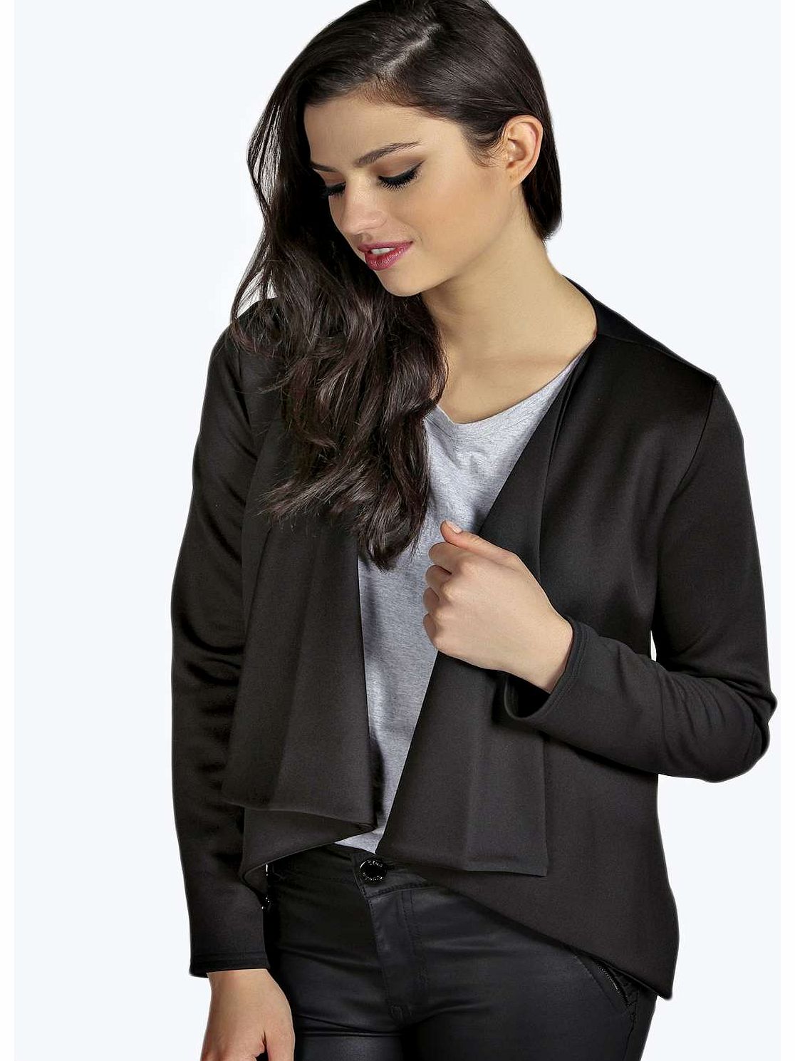 boohoo Olivia Drape Front Crop Blazer - black azz17426