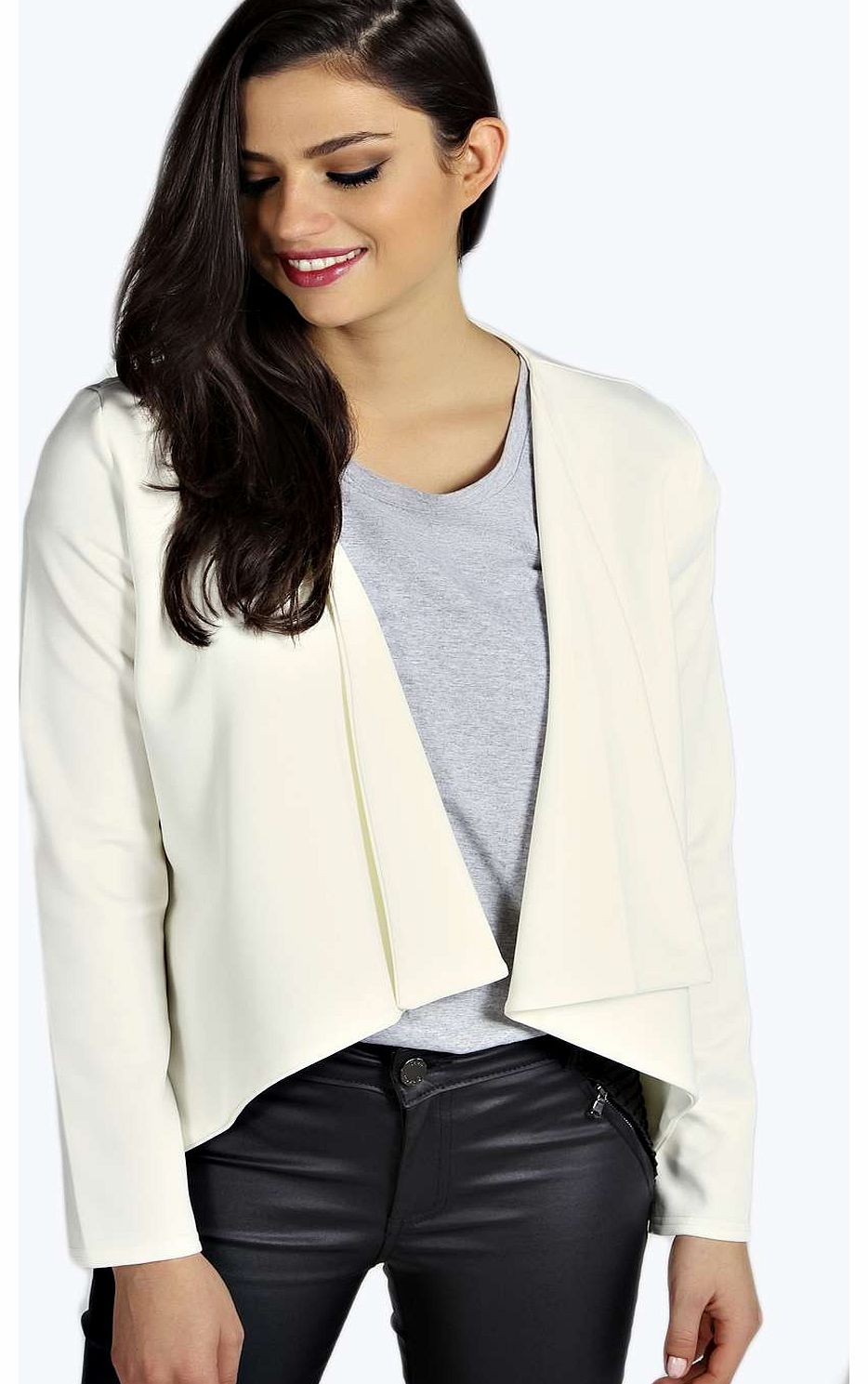 boohoo Olivia Drape Front Crop Blazer - cream azz17426