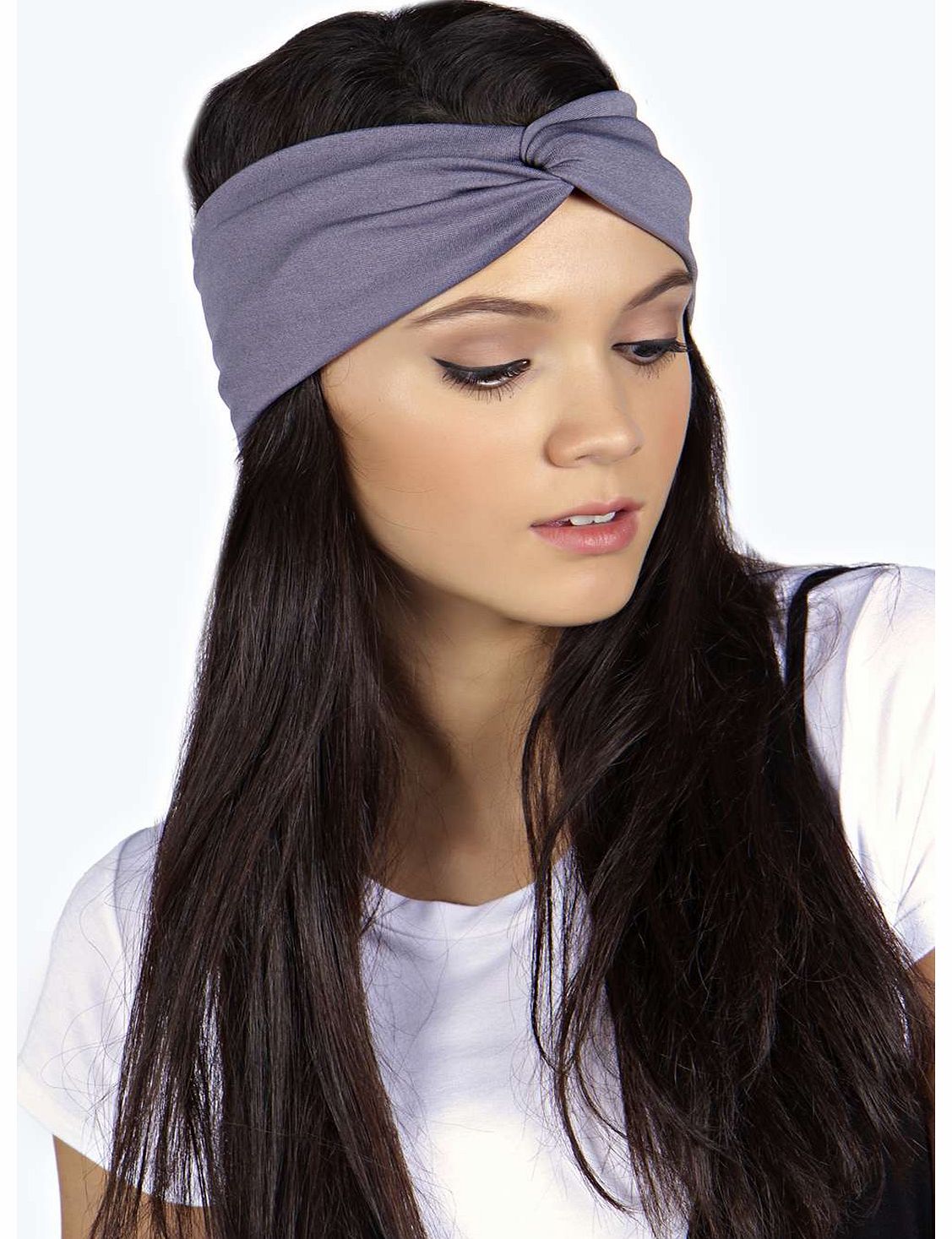 boohoo Olivia Jersey Twist Knot Turban Headband - grey