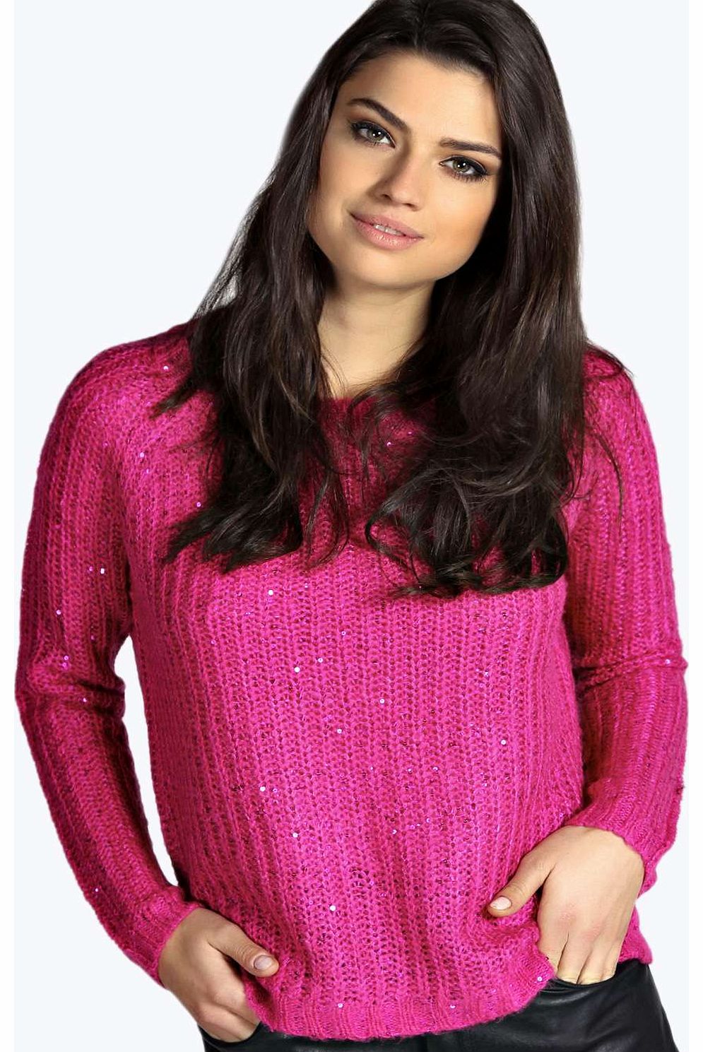 boohoo Olivia Sequin Chunky Knit Jumper - pink azz14065