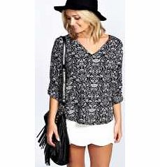 boohoo Olivia Wallpaper Print Long Sleeve Blouse -