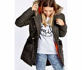 boohoo Orla Orange Lined Faux Fur Trim Hood Parka -