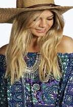 boohoo Oversize Belt Detail Straw Floppy Hat - tan