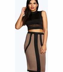 boohoo Panelled Scuba Midi Skirt - mocha azz16885