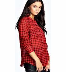 boohoo Paris Check Collarless Blouse - red azz26873
