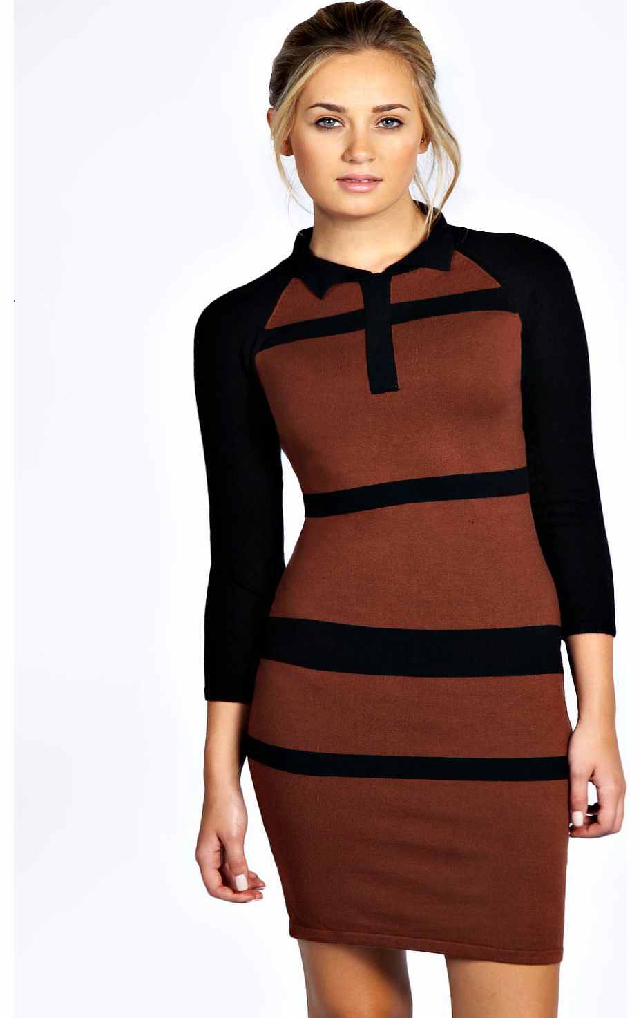 boohoo Patsey Panelled Fine Knit Bodycon Dress - brown