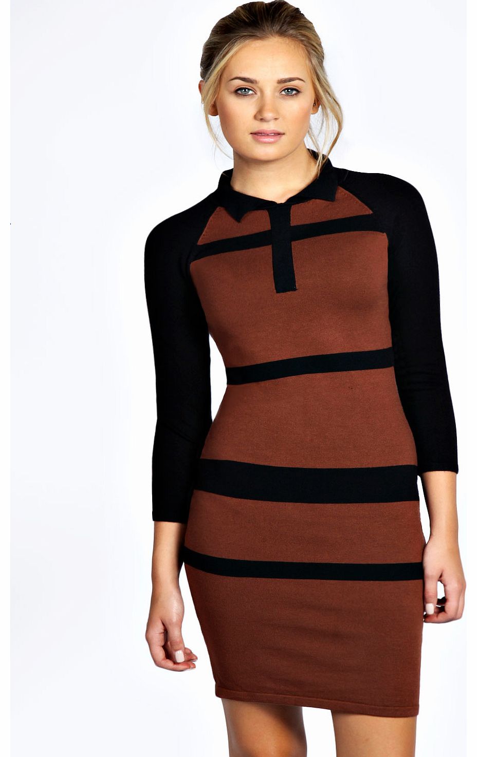 Patsey Panelled Fine Knit Bodycon Dress - brown