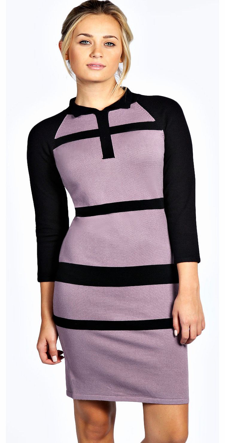 Patsey Panelled Fine Knit Bodycon Dress - lilac
