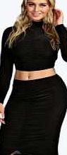 boohoo Paul Isabelle Rouched Slinky Midi Skirt - black