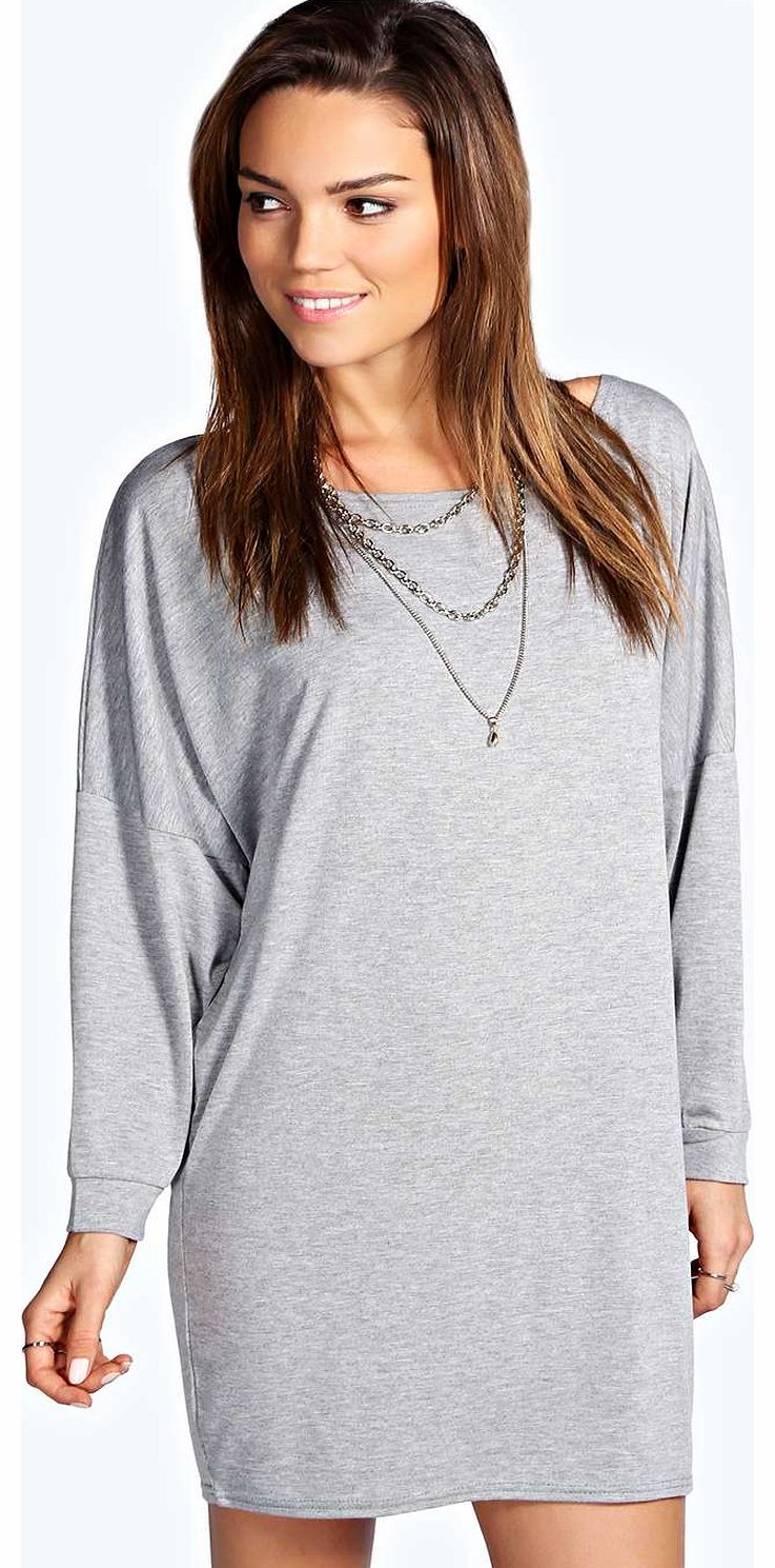 boohoo Penelope Slash Neck Batwing Sleeve Dress - grey