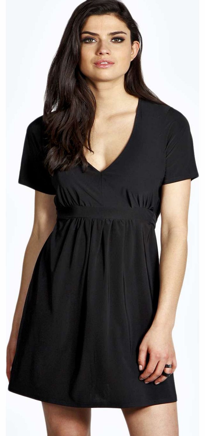 Penny Belted Slinky Skater Dress - black azz16102