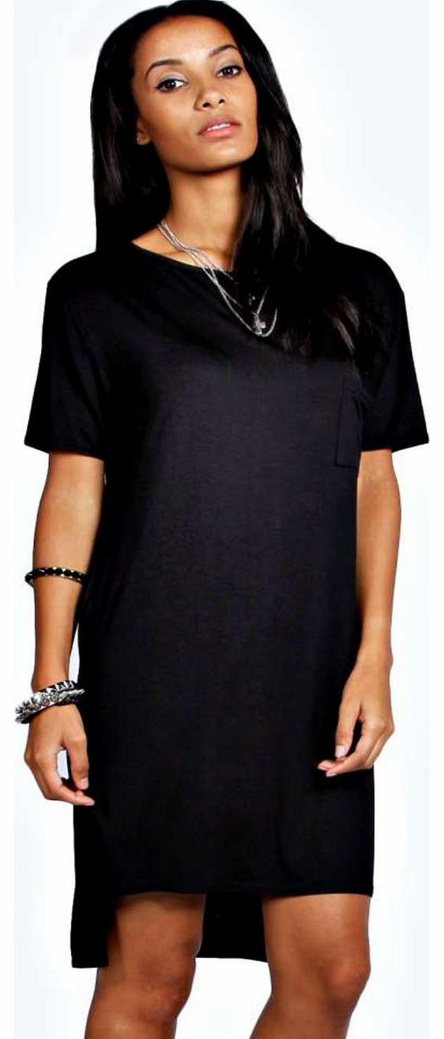 Penny Pocket Detail Shift Dress - black azz19310