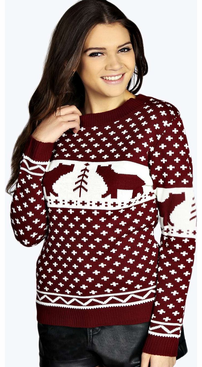 boohoo Penny Polar Bear Jumper - wine azz14638