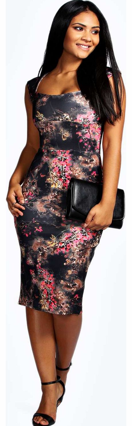 boohoo Penny Printed Sweetheart Midi Dress - multi