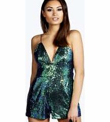 boohoo Penny Strappy Plunge Neck Sequin Playsuit - teal