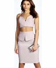 boohoo Peplum Detail Top And Skirt Co-Ord - blush