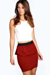 boohoo Peplum Mini Skirt - wine azz48298