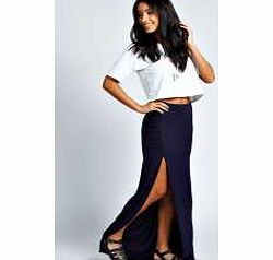 boohoo Petite Ria Ruched Top Jersey Maxi Skirt - navy