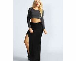 boohoo Petite Soraya Thigh High Split Jersey Maxi Skirt