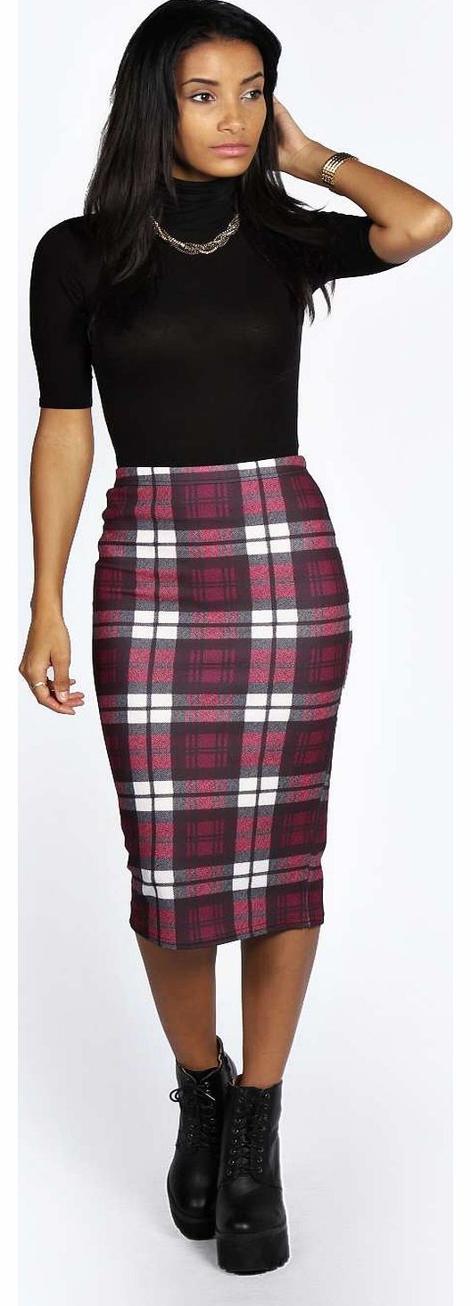 Pheobe Tartan Check Midi Skirt - berry azz18520