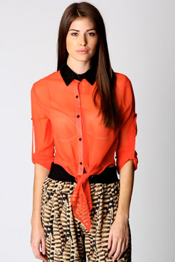 boohoo Phoebe Chiffon Tie Front Blouse Female