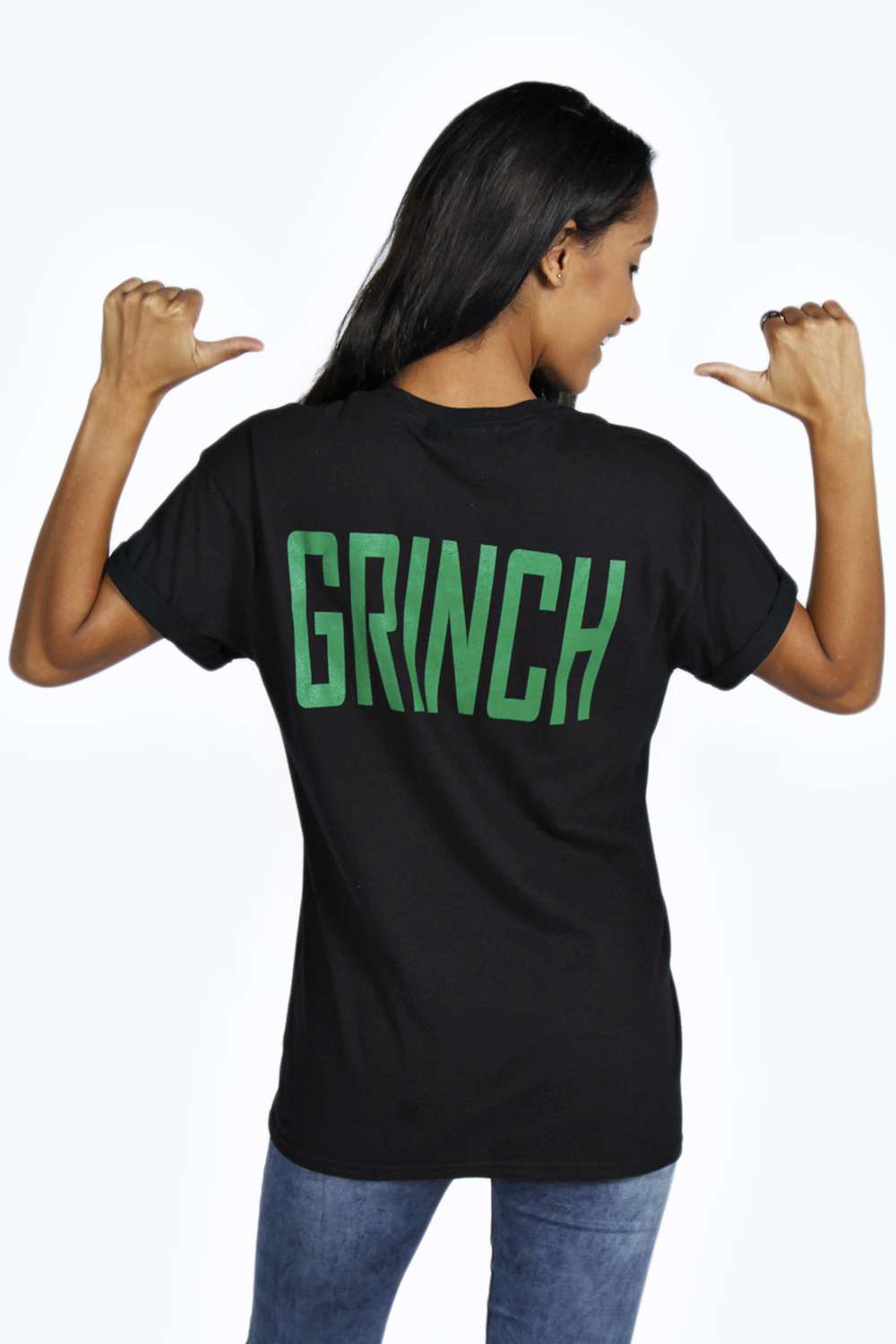 boohoo Phoebe Grinch Novelty Slogan Tee - black