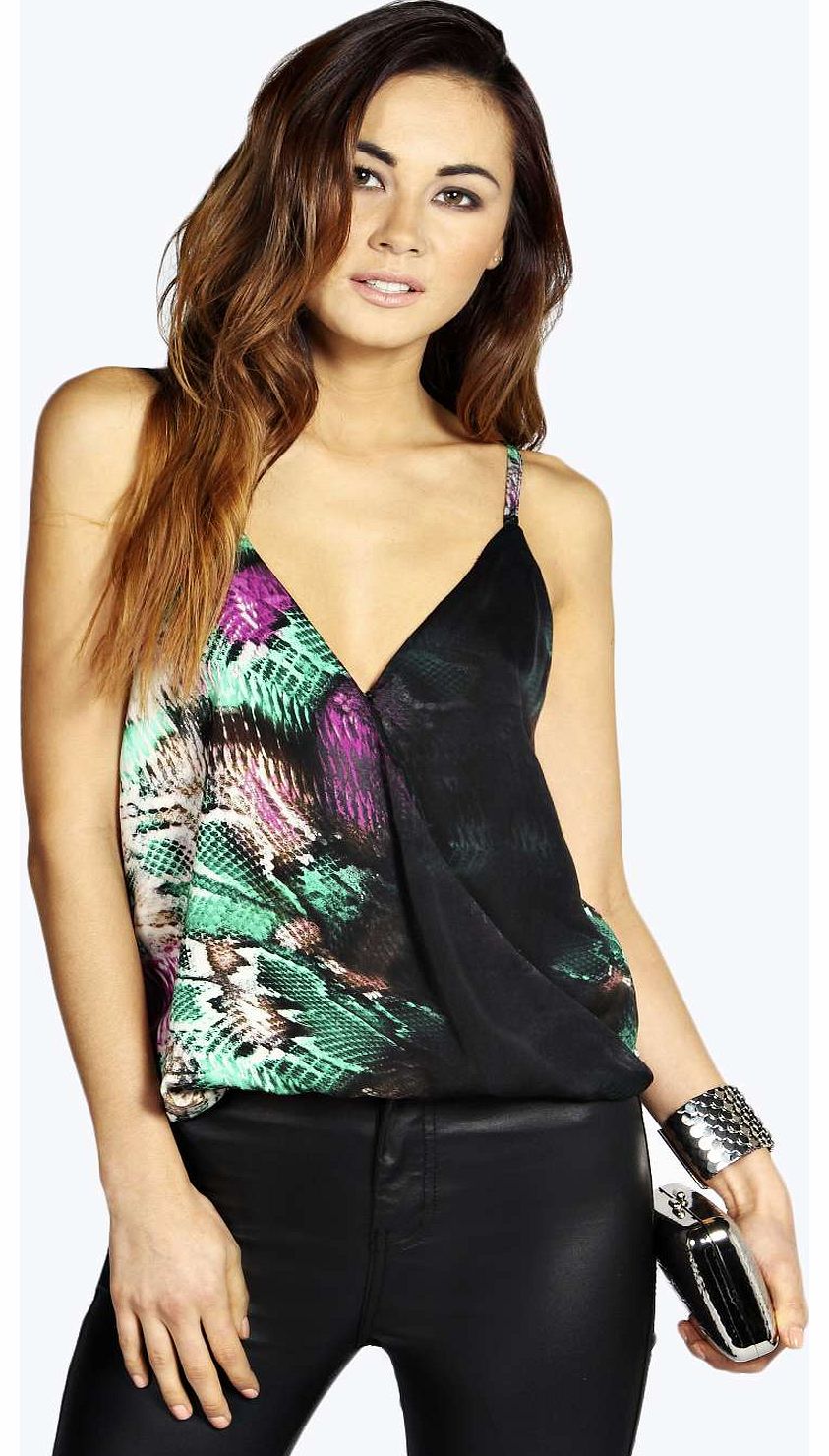 boohoo Phoebe Multicolour Python Print Wrap Cami Top -