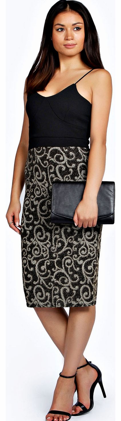 boohoo Pippa Baroque Lurex Print Bodycon Dress - black