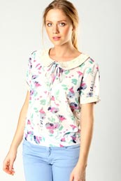 Boohoo Pippa Open Back Blouse with Crochet Collar