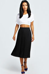 boohoo Pleated Woven Midi Skirt - black azz32159