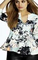 boohoo Plunge Neck Print Peplum Top - multi pzz98158