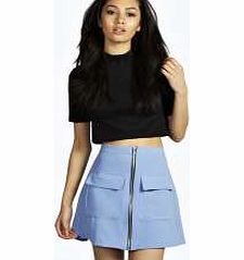 boohoo Pocket Front Zip Detail A Line Mini Skirt - blue