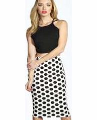 boohoo Polka Dot Stretch Crepe Mid Skirt - ivory azz12027
