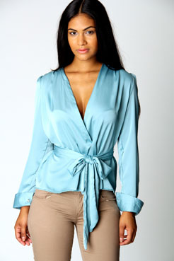 boohoo Polly Tie Waist Blouse Female