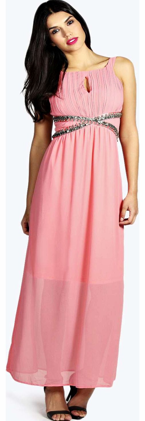 boohoo Polly Woven Beaded Maxi Dress - coral azz14269