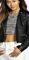boohoo Poppy Crop Leather Look Biker Jacket - black