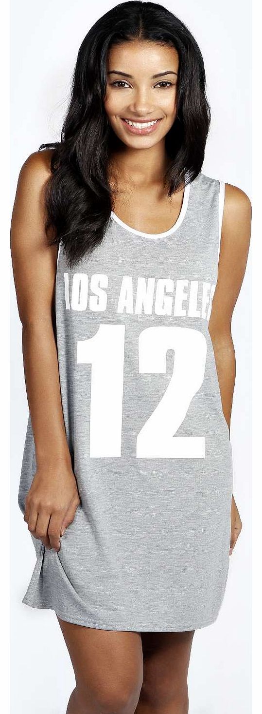 boohoo Poppy LA Basketball Vest Nightdress - grey marl